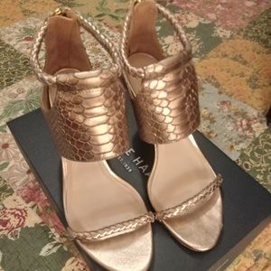 Cole Haan Metallic Gold Snake-print Lise Sandal.